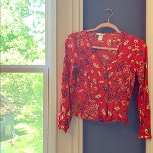 long sleeve red floral top